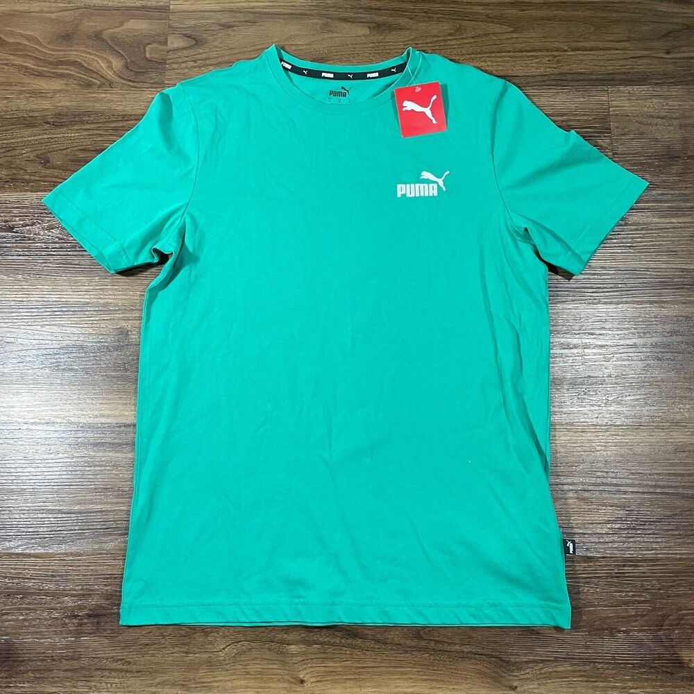 Puma Logo Crew Neck Short Sleeve T-Shirt Green Casual Top Cotton Men Size Medium